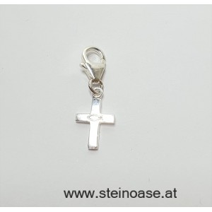 Anhänger Charms  Kreuz + Fisch,  Silber